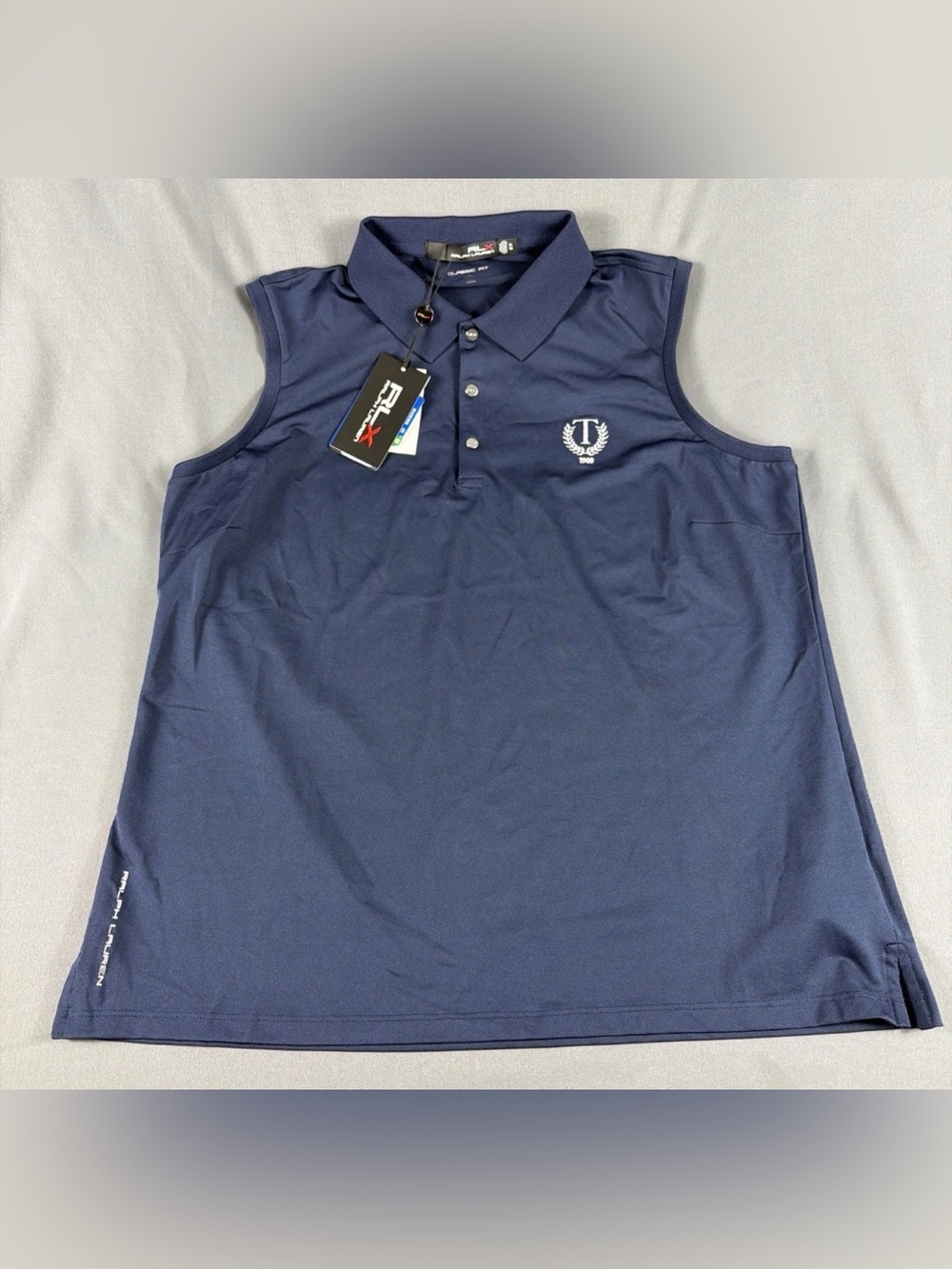 RLX Ralph Lauren Womens Golf Shirt Polo Chest Logo SLVLS XL Navy MSRP $110